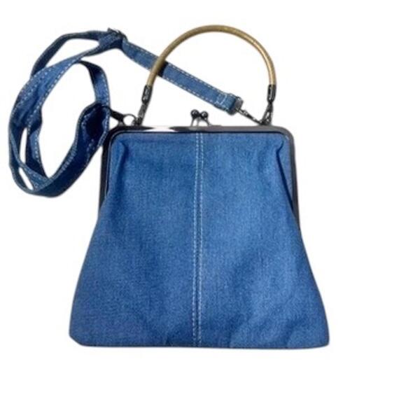 Y2K Blue Denim Crossbody Tote with Kiss Lock‎ - Picture 2 of 15